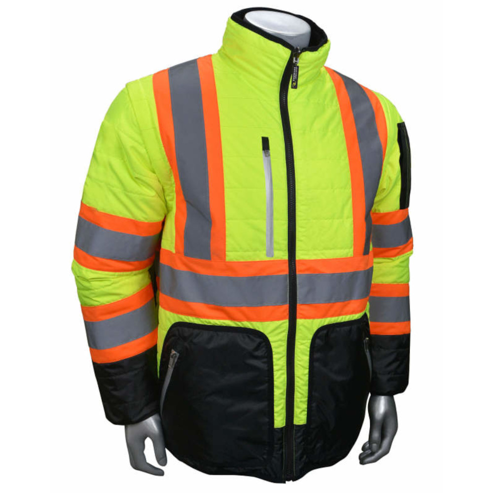Radians SJ510X-3ZGS-XL Extra Large Heavy-Duty Zip-Off Sleeve Reversible Jacket - Hi-Viz Yellow