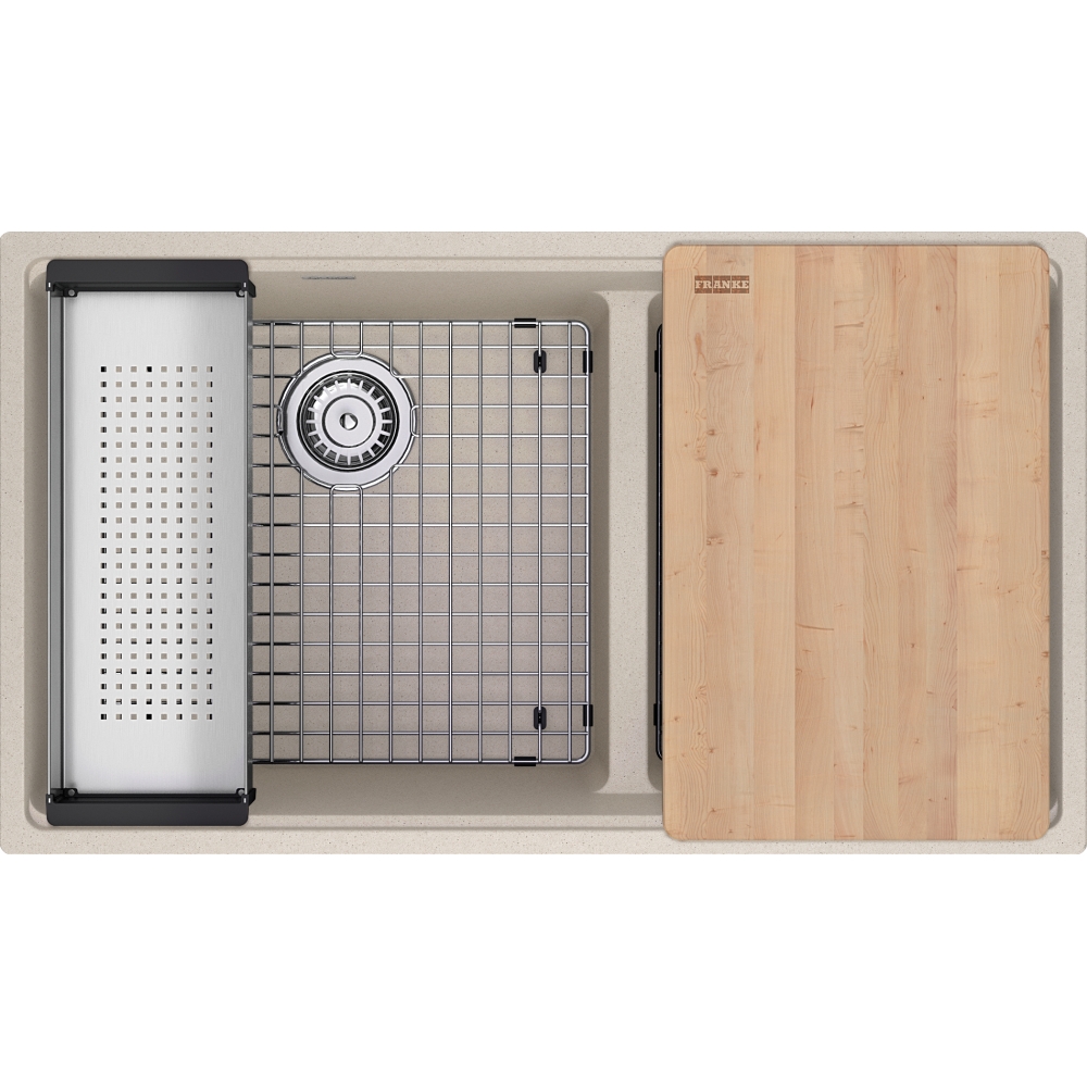 Franke MAG1601812LD-CHA-WKC Maris 33.0" x 18.94" Undermount Fragranite Double Bowl Low-Divide Workcenter Kitchen Sink - Champagne