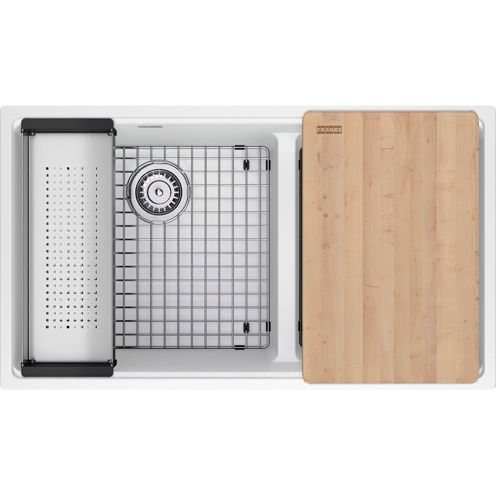 Franke MAG1601812LD-PWT-WKC Maris 33.0" x 18.94" Undermount Fragranite Double Bowl Low-Divide Workcenter Kitchen Sink - Polar White