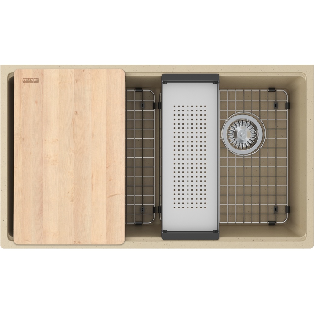 Franke MAG11031OW-CHA-WKC Maris 33" x 19.3" Undermount Fragranite Single Bowl Workcenter Kitchen Sink - Champagne