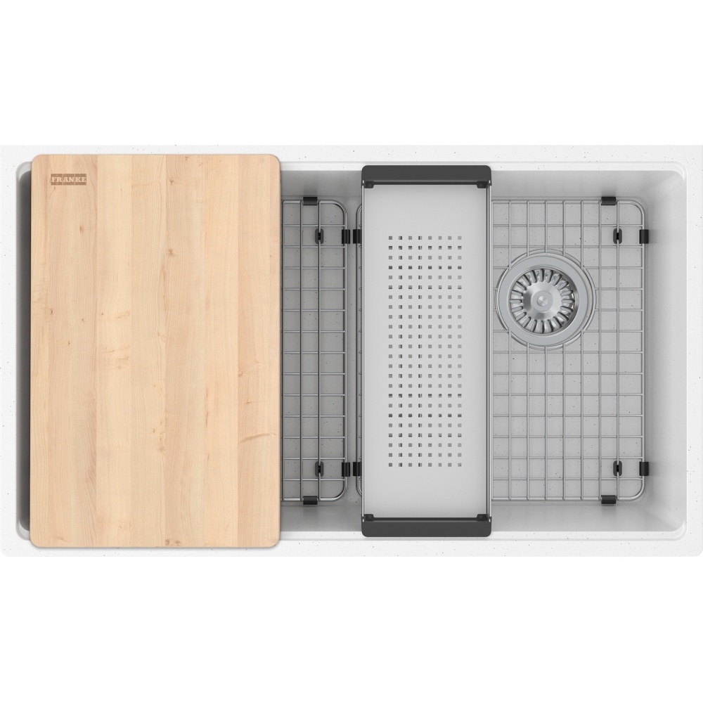 Franke MAG11031OW-PWT-WKC Maris 33" x 19.3" Undermount Fragranite Single Bowl Workcenter Kitchen Sink - Polar White