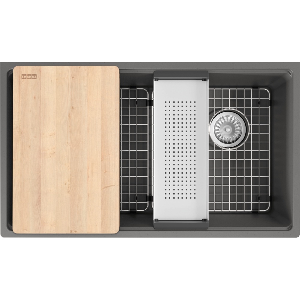 Franke MAG11031OW-SHG-WKC Maris 33" x 19.3" Undermount Fragranite Single Bowl Workcenter Kitchen Sink - Stone Grey