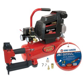 King Canada 8449C/8200NH25 1.5 Hp Air Compressor W/2" Brad Nailer - 25’ Air Hose