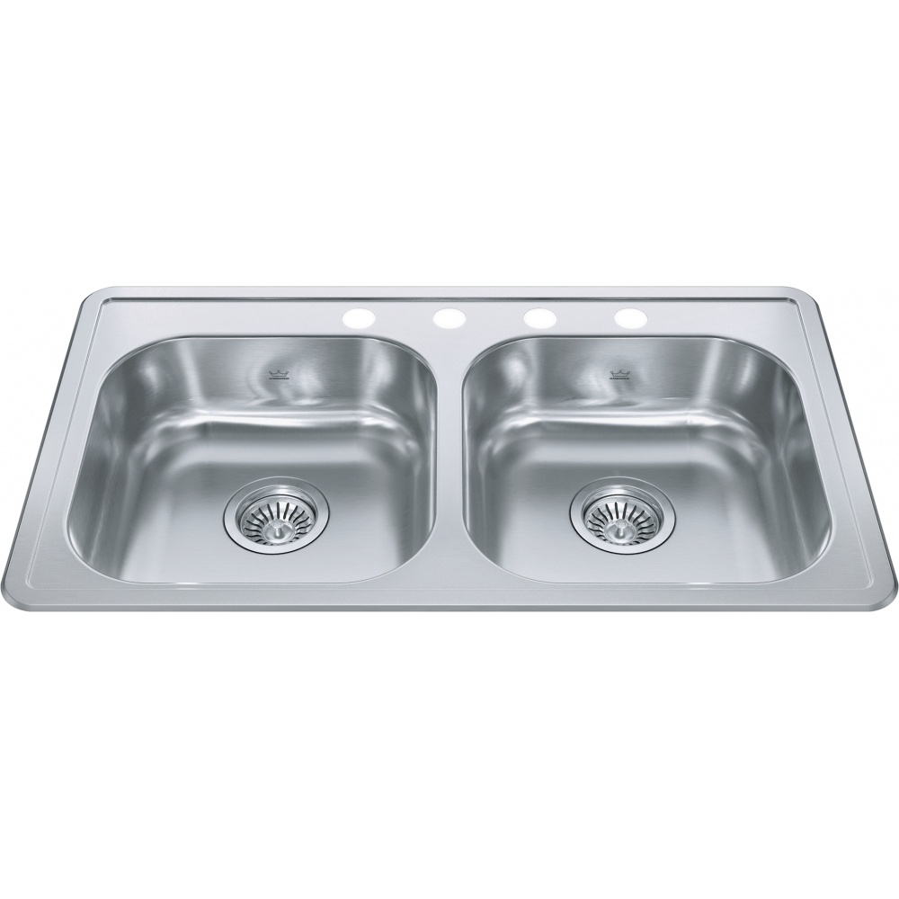 Kindred RDLA3319-6-4CB Creemore 32.94" x 18.31" Stainless Steel Double Topmount 4-Hole Kitchen Sink