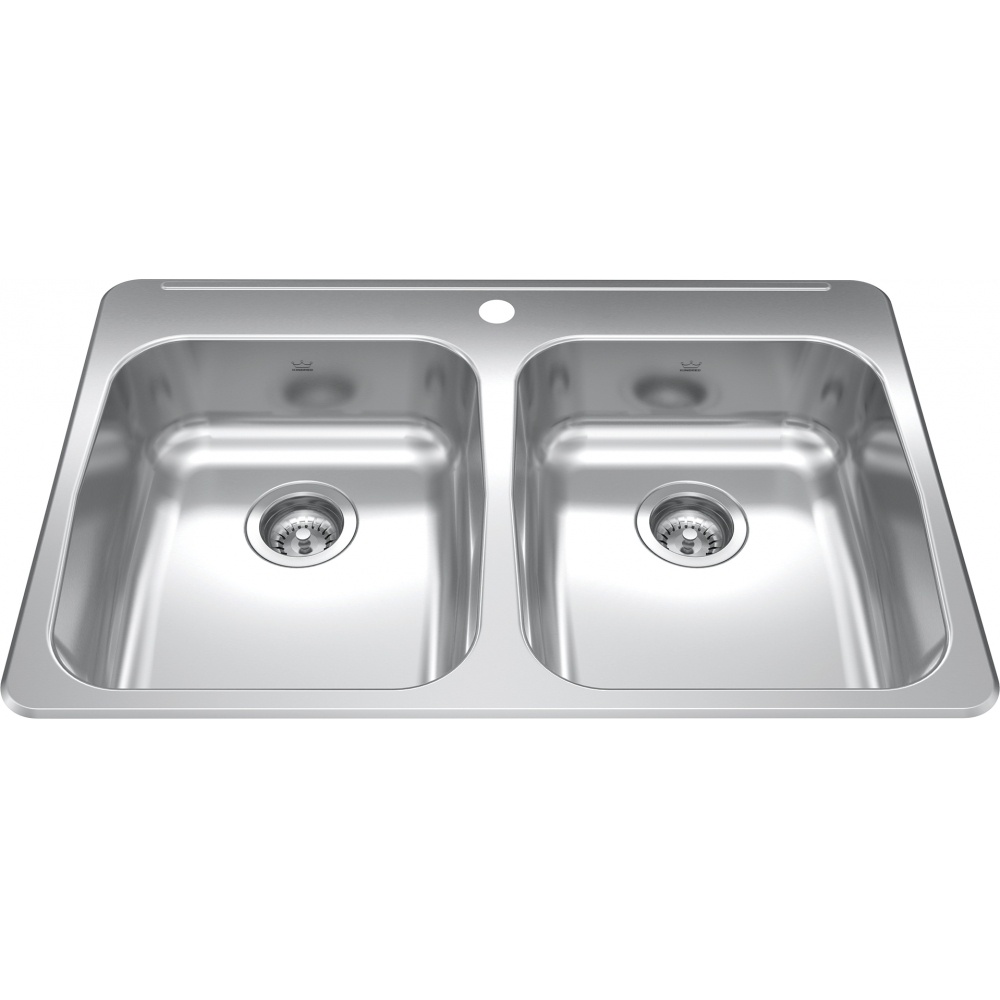Kindred RDLA3322-55-1 Reginox 33.38" x 22" Stainless Steel Double Topmount 1-Hole Kitchen Sink