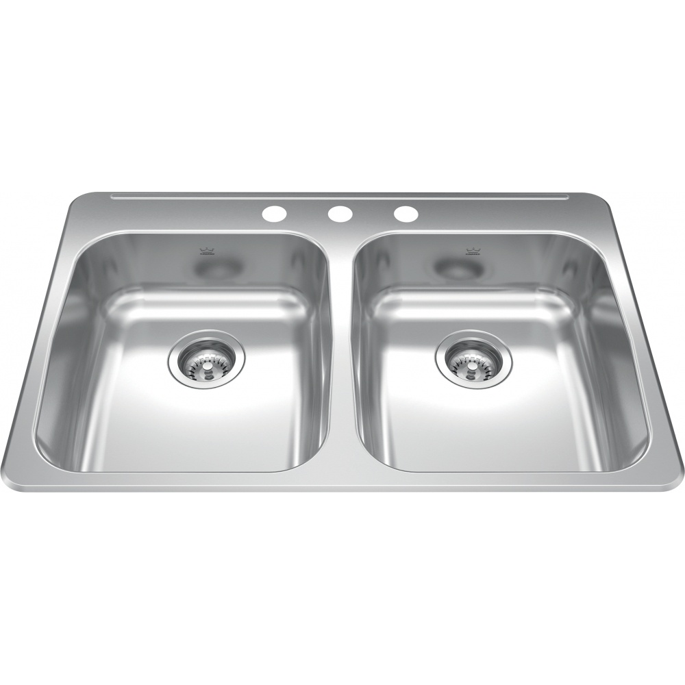 Kindred RDLA3322-55-3 Reginox 33.38" x 22" Stainless Steel Double Topmount 3-Hole Kitchen Sink