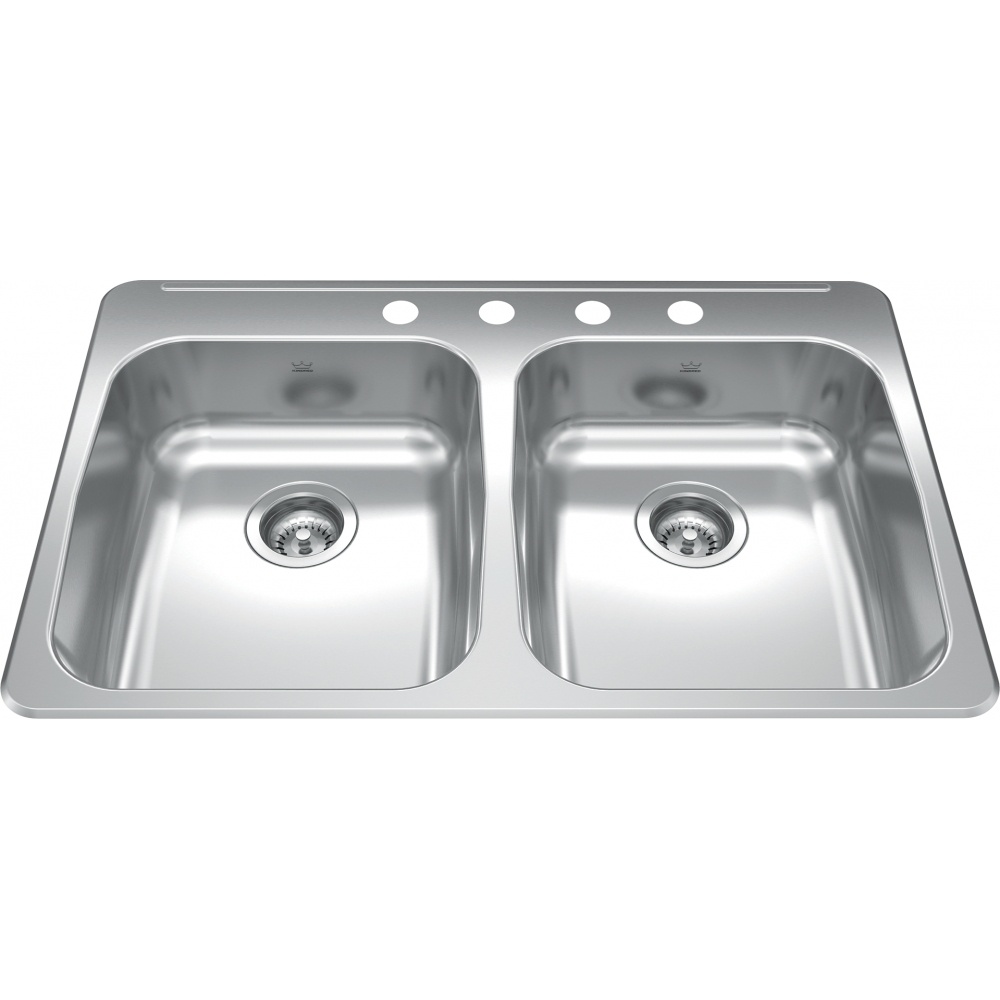 Kindred RDLA3322-55-4 Reginox 33.38" x 22" Stainless Steel Double Topmount 4-Hole Kitchen Sink