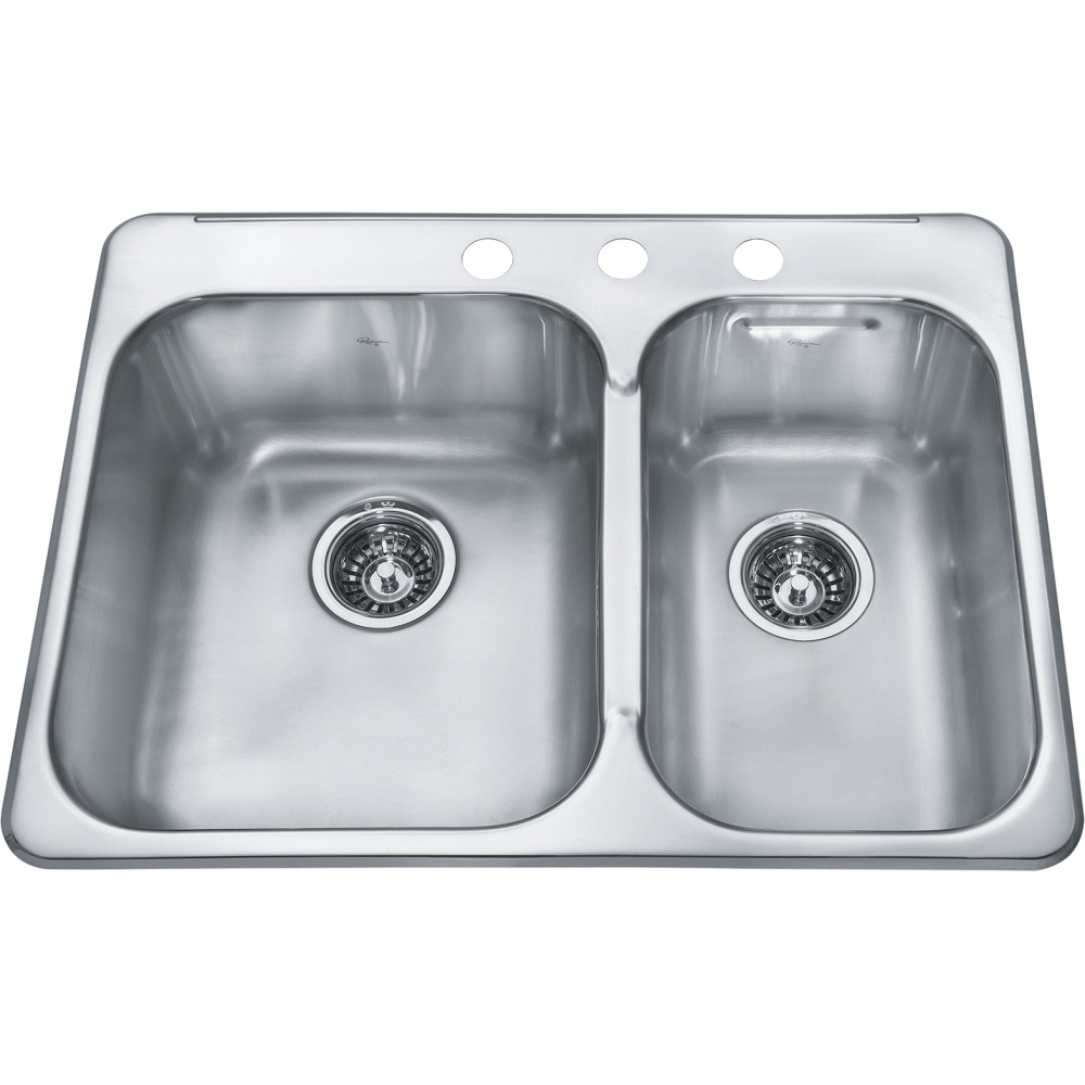 Kindred RCL2027R-3 Reginox 27.25" x 20.56" Stainless Steel Double Topmount 3-Hole Kitchen Sink