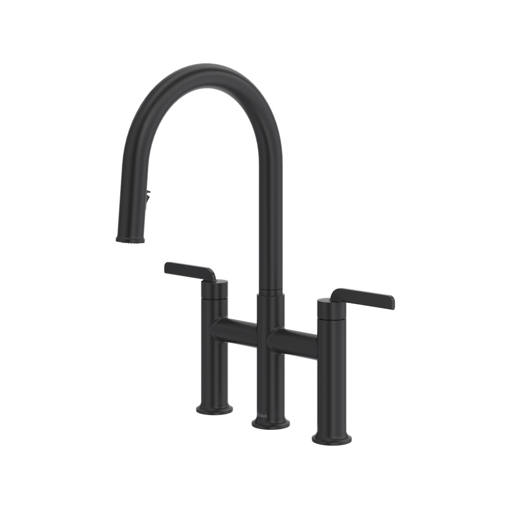 Riobel AU400BK Authentica Bridge Pull-Down Kitchen Faucet With C-Spout - Black