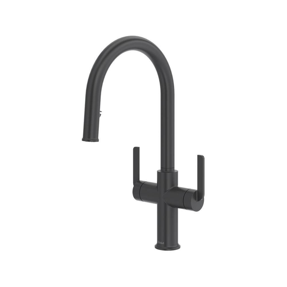 Riobel AU801BK Authentica Two Handle Pull-Down Kitchen Faucet With C-Spout - Black
