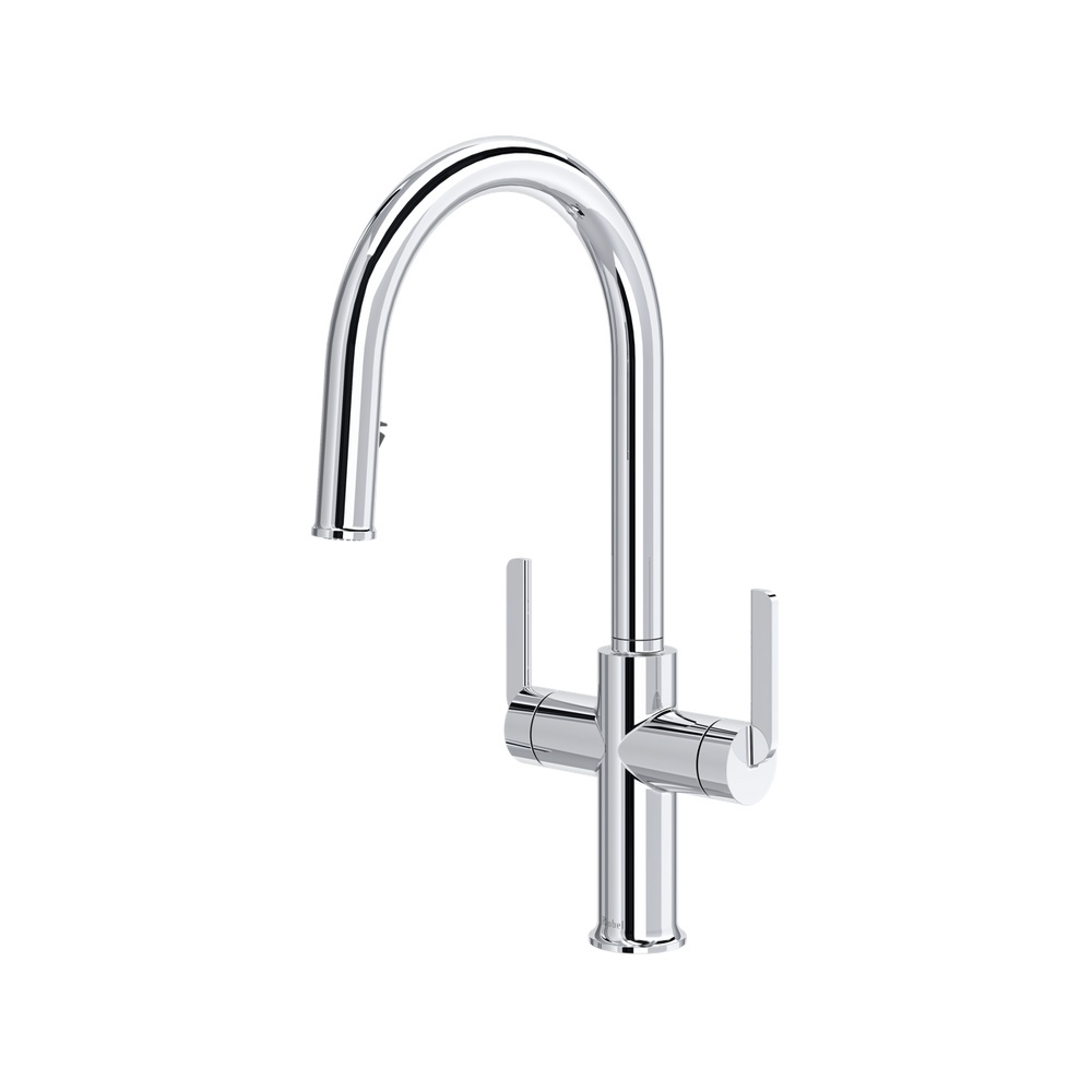 Riobel AU801C Authentica Two Handle Pull-Down Kitchen Faucet With C-Spout - Chrome