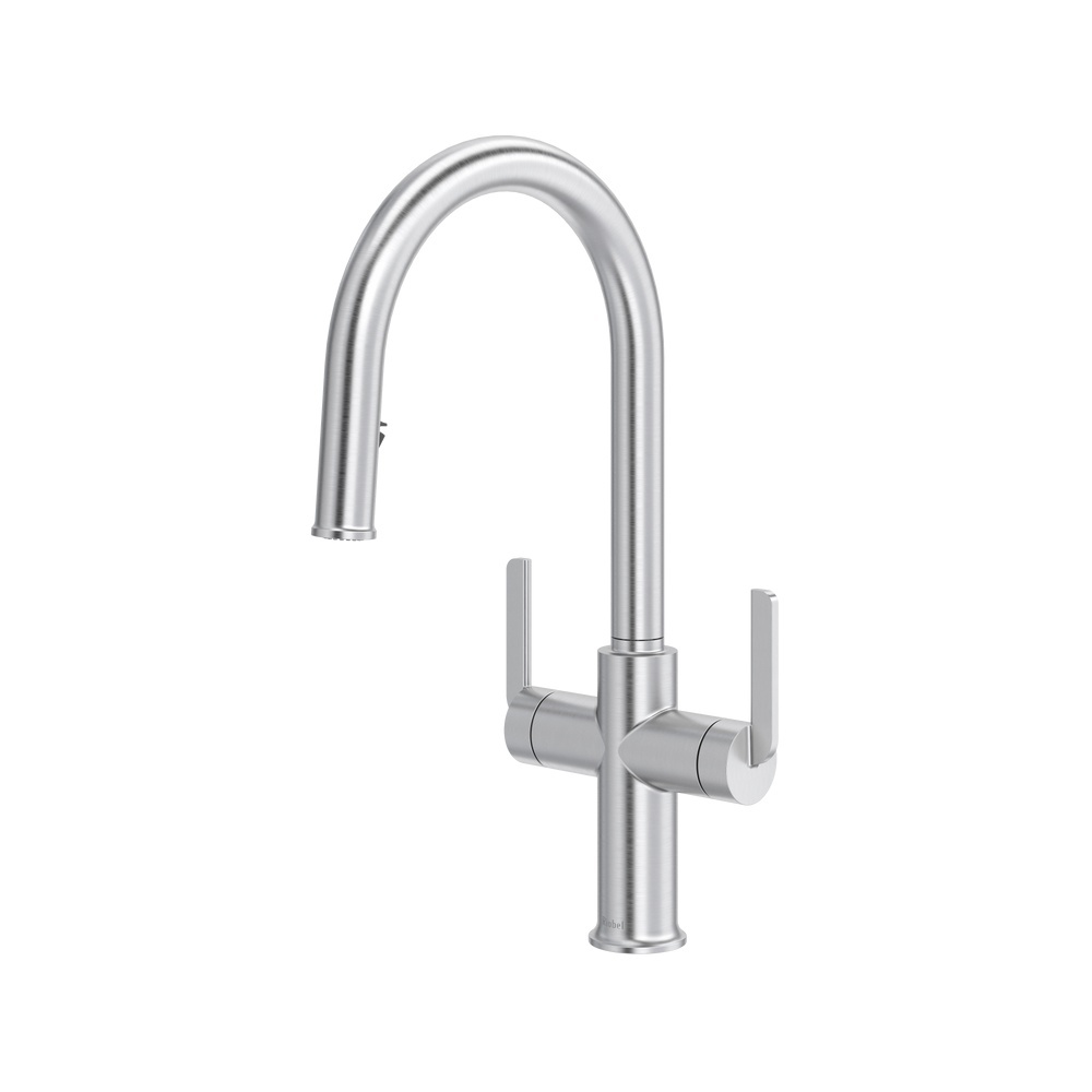 Riobel AU801SS Authentica Two Handle Pull-Down Kitchen Faucet With C-Spout - Stainless Steel