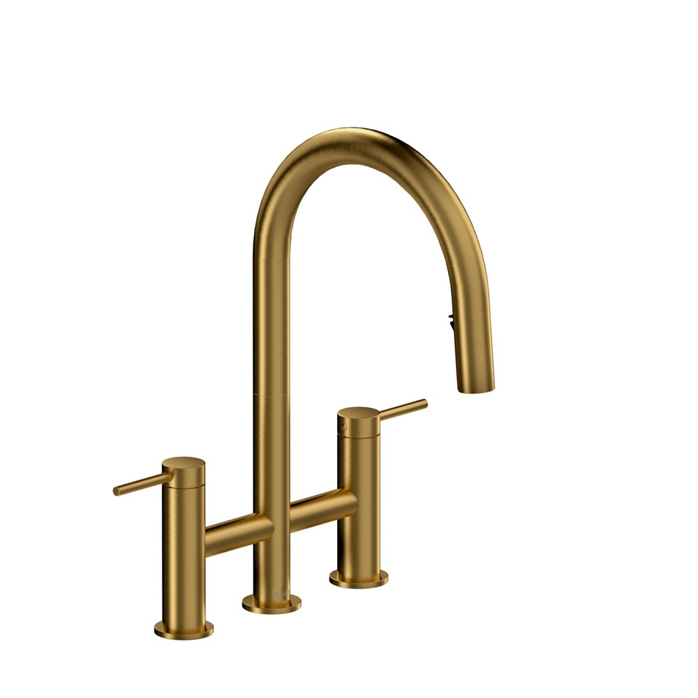 Riobel AZ400BG Azure Bridge Pull-Down Kitchen Faucet With C-Spout - Brushed Gold