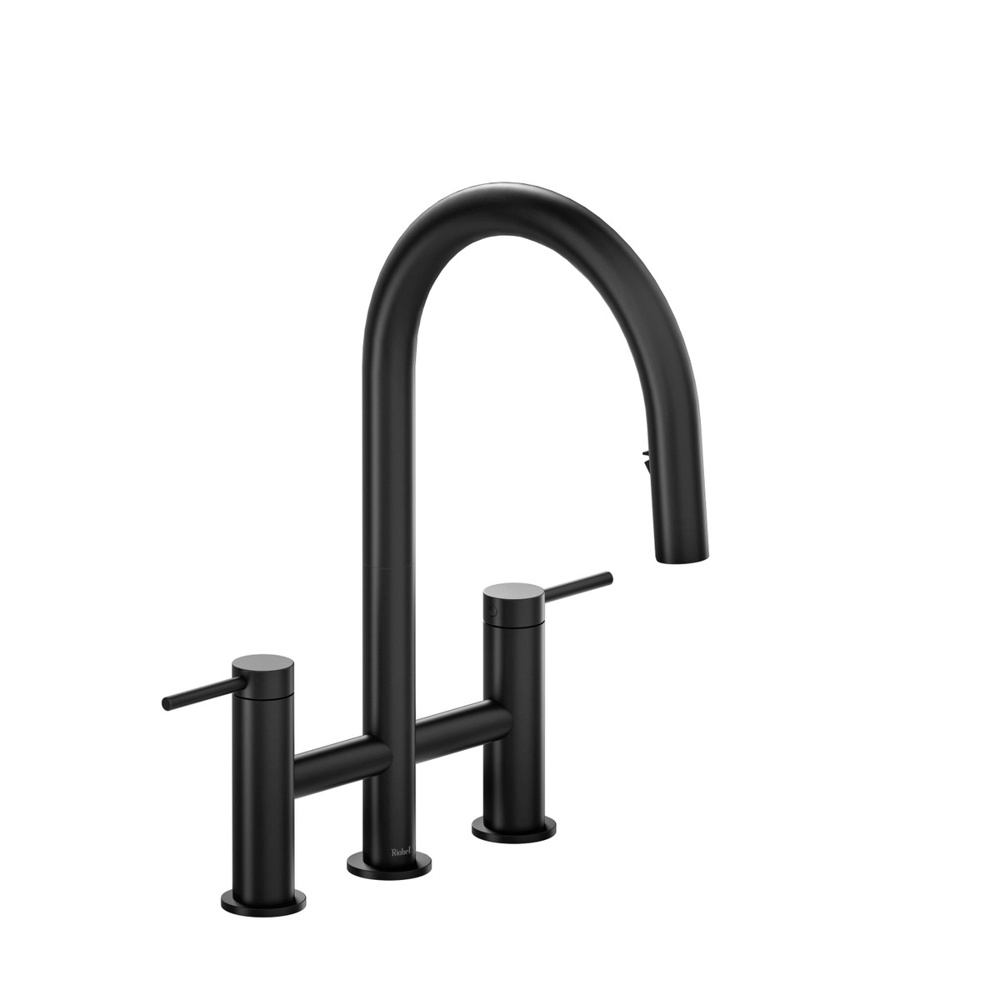 Riobel AZ400BK Azure Bridge Pull-Down Kitchen Faucet With C-Spout - Black