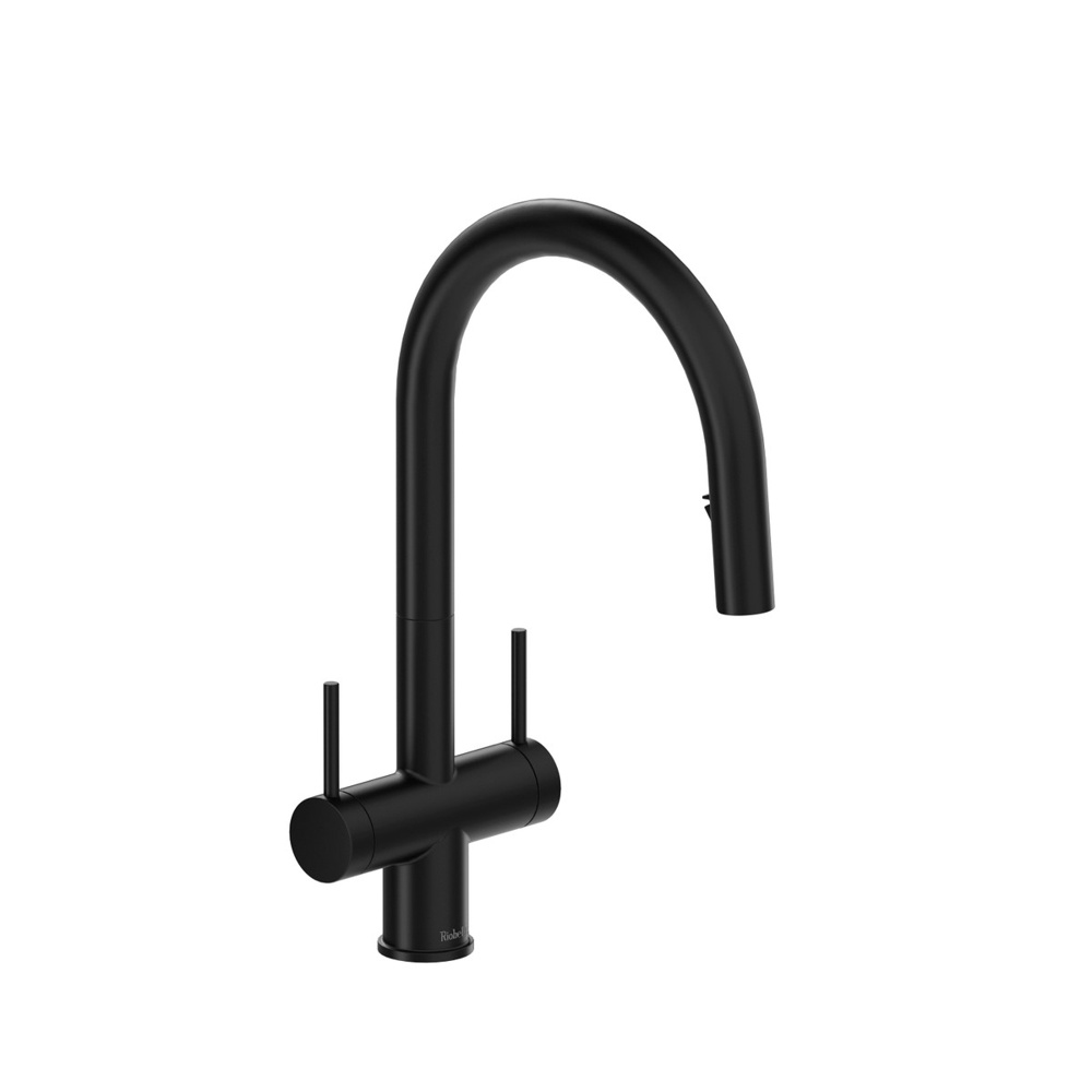 Riobel AZ801BK Azure Two Handle Pull-Down Kitchen Faucet With C-Spout - Black