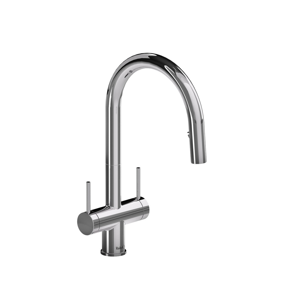 Riobel AZ801C Azure Two Handle Pull-Down Kitchen Faucet With C-Spout - Chrome
