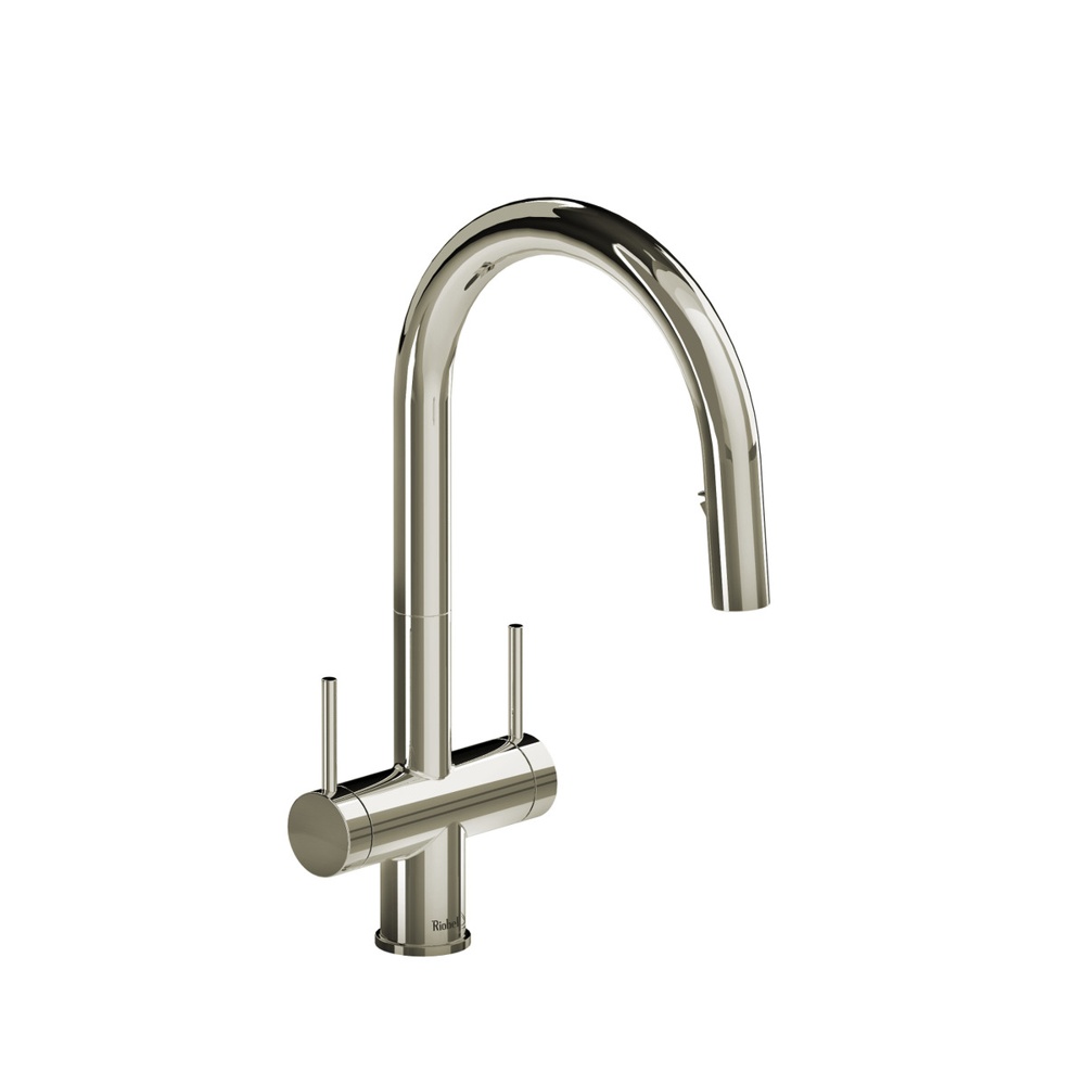 Riobel AZ801PN Azure Two Handle Pull-Down Kitchen Faucet With C-Spout - Polished Nickel