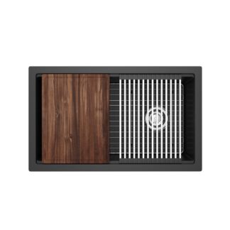 Riobel FAUM3018WSBK Fonsa 30" Quartz Chef/Workstation Sink With Accessories - Black