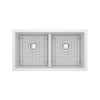 Riobel FAUM3318LDWH Fonsa 33" Double Bowl Undermount Quartz Kitchen Sink - White (WH)