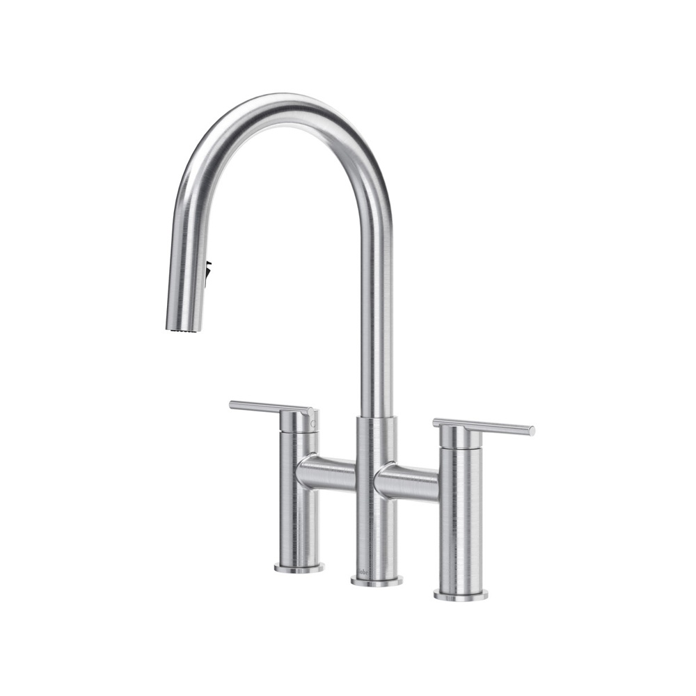 Riobel LT400SS Lateral Bridge Pull-Down Kitchen Faucet With C-Spout - Stainless Steel