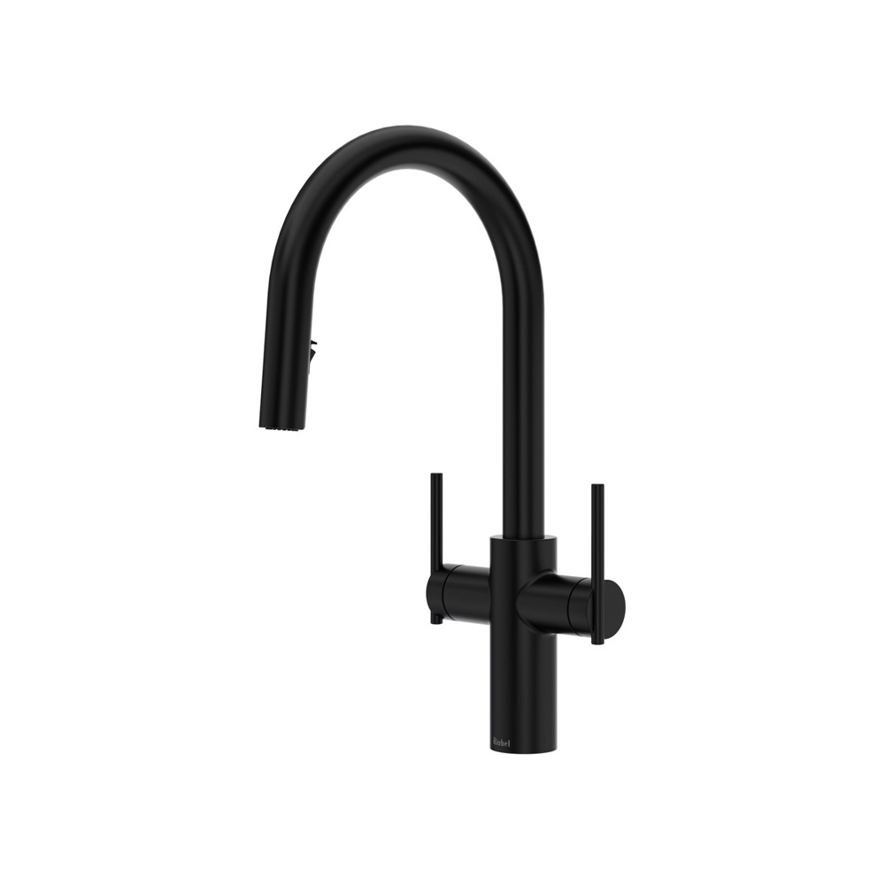 Riobel LT801BK Lateral Two Handle Pull-Down Kitchen Faucet With C-Spout - Black
