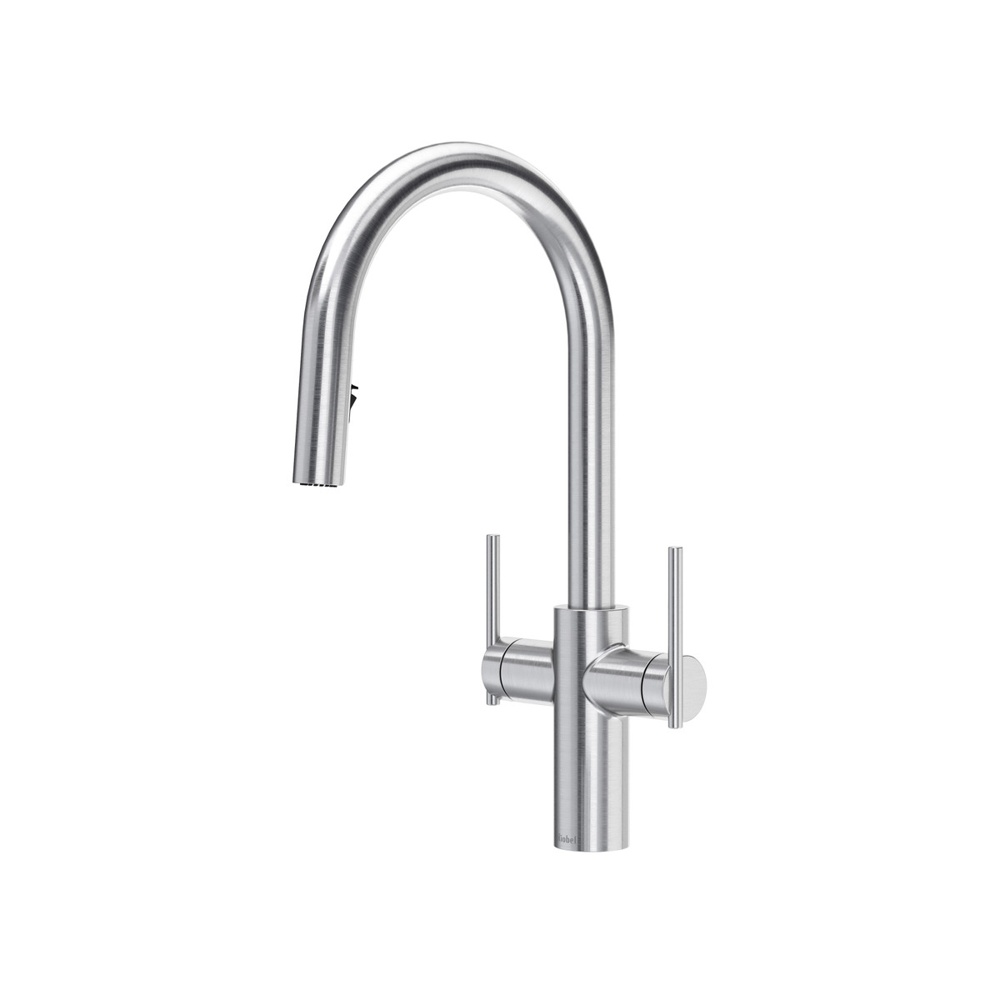 Riobel LT801SS Lateral Two Handle Pull-Down Kitchen Faucet With C-Spout - Stainless Steel