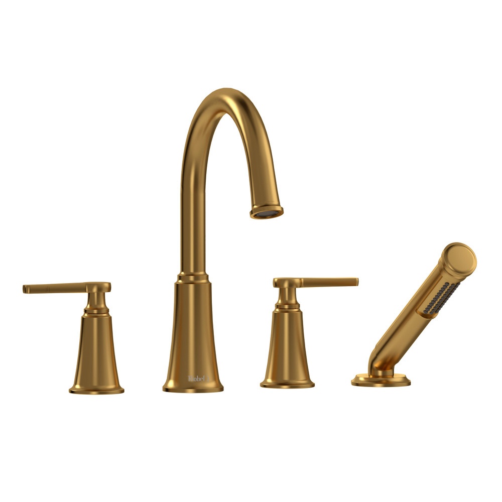 Riobel MMRD12JBG Momenti 4-Hole Deck Mount Tub Filler With C-Spout - Brushed Gold