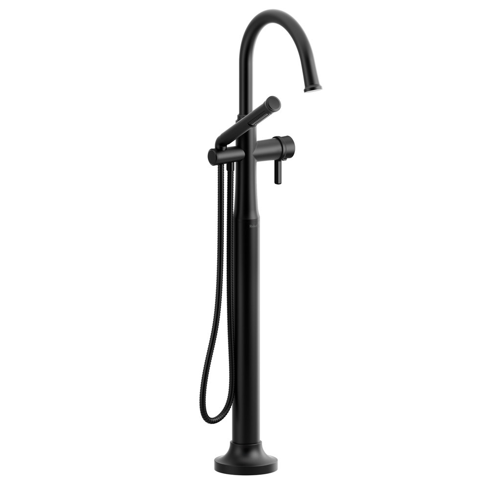 Riobel TMMRD39JBK Momenti Thermostatic Single Hole Floor Mount Tub Filler Trim With C-Spout - Black