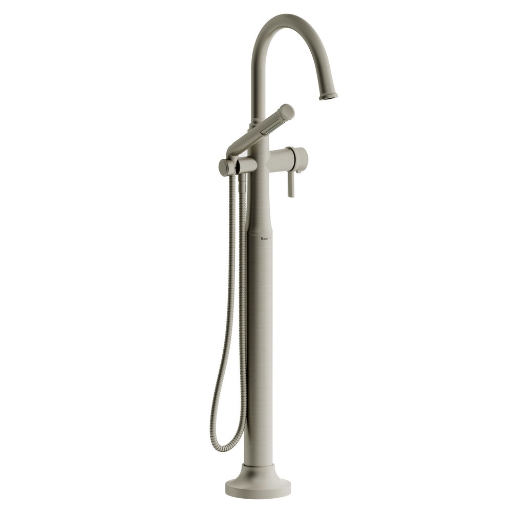 Riobel TMMRD39JBN Momenti Thermostatic Single Hole Floor Mount Tub Filler Trim With C-Spout - Brushed Nickel