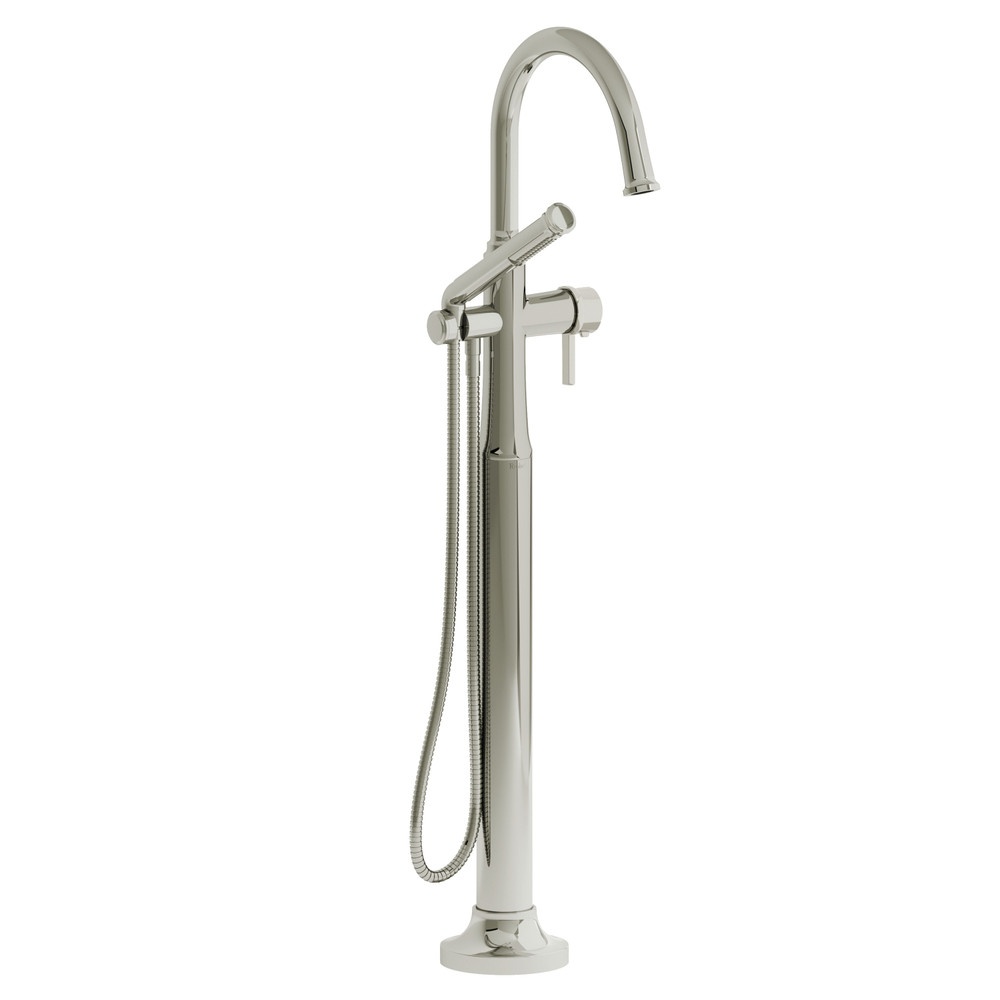 Riobel TMMRD39JPN Momenti Thermostatic Single Hole Floor Mount Tub Filler Trim With C-Spout - Polished Nickel