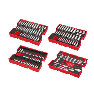 Milwaukee 48-22-9490 1/4”, 3/8”, & 1/2” Drive Metric & SAE Ratchet & Socket Set with Trays for PACKOUT™ Drawers, 242 Pack