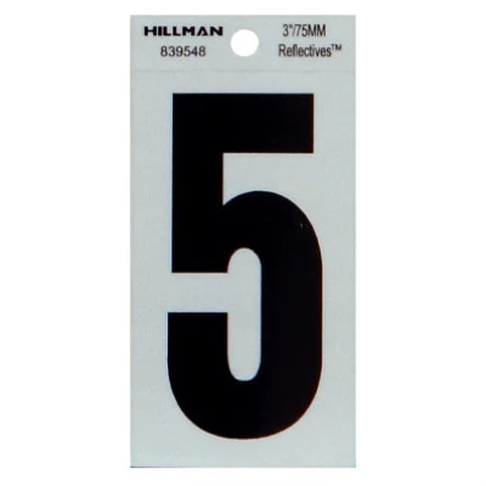 Hillman 839548 3" Reflective Adhesive Number, #5 - Silver & Black