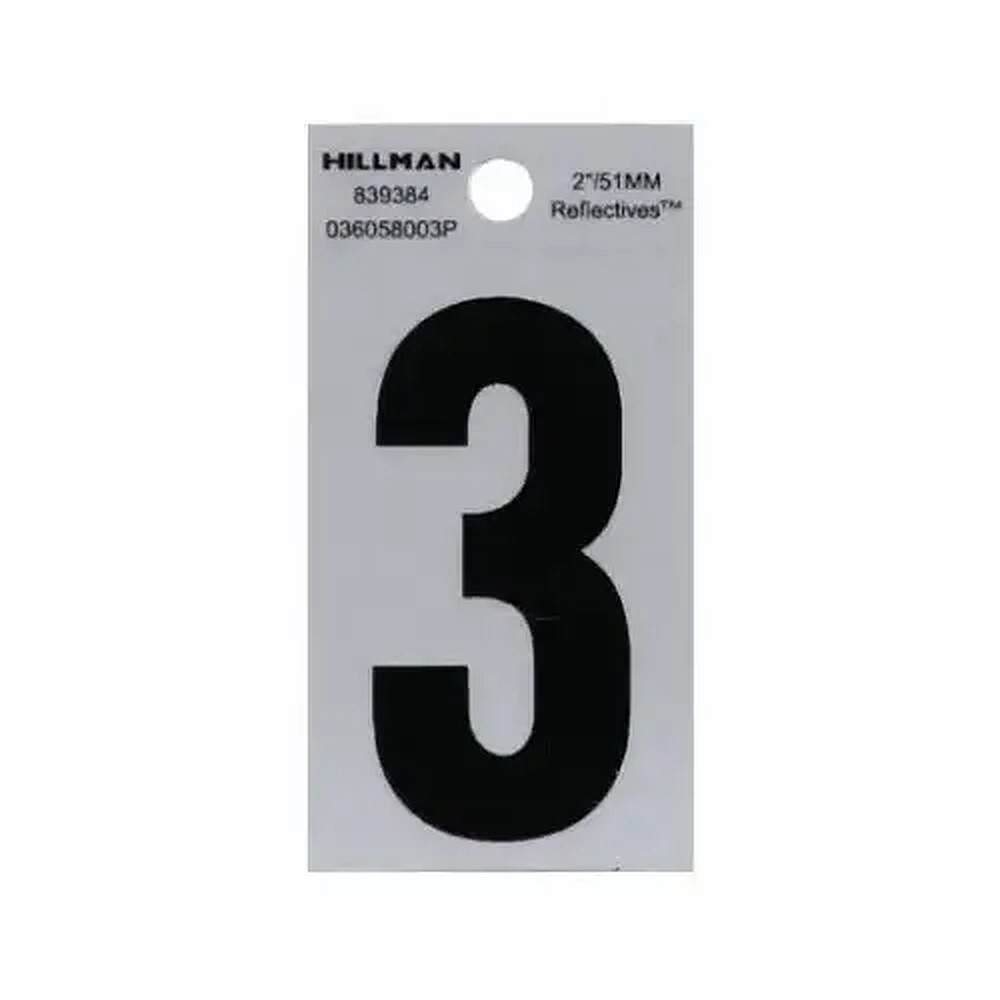Hillman 839384 2" Reflective Adhesive Number, #3 - Black & Silver
