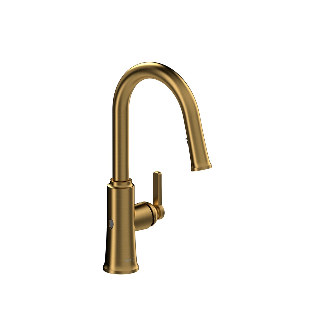 Riobel TTRD111BG Trattoria Pull-Down Touchless Kitchen Faucet With C-Spout - Brushed Gold