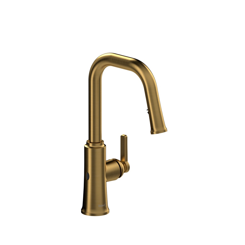 Riobel TTSQ111BG Trattoria Pull-Down Touchless Kitchen Faucet With U-Spout - Brushed Gold
