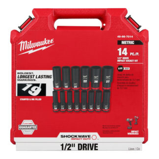 Milwaukee 49-66-7014 SHOCKWAVE Impact Duty™ 1/2" Drive Metric Deep 6 Point Socket Set, 14 Pack