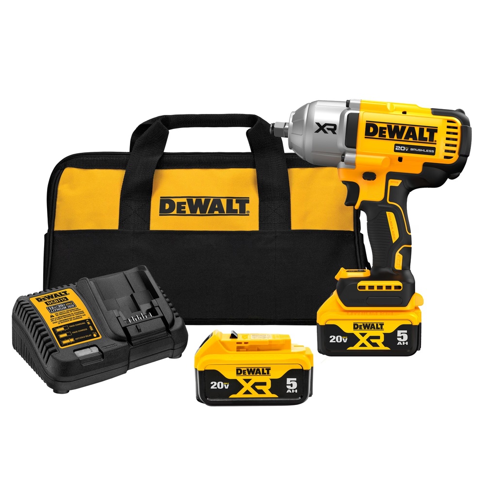 Dewalt DCF900P2 20V MAX* XR® 1/2 In. High Torque Impact Wrench With Hog Ring Anvil Kit With (2) 5.0 Ah Batteries & Charger Kit
