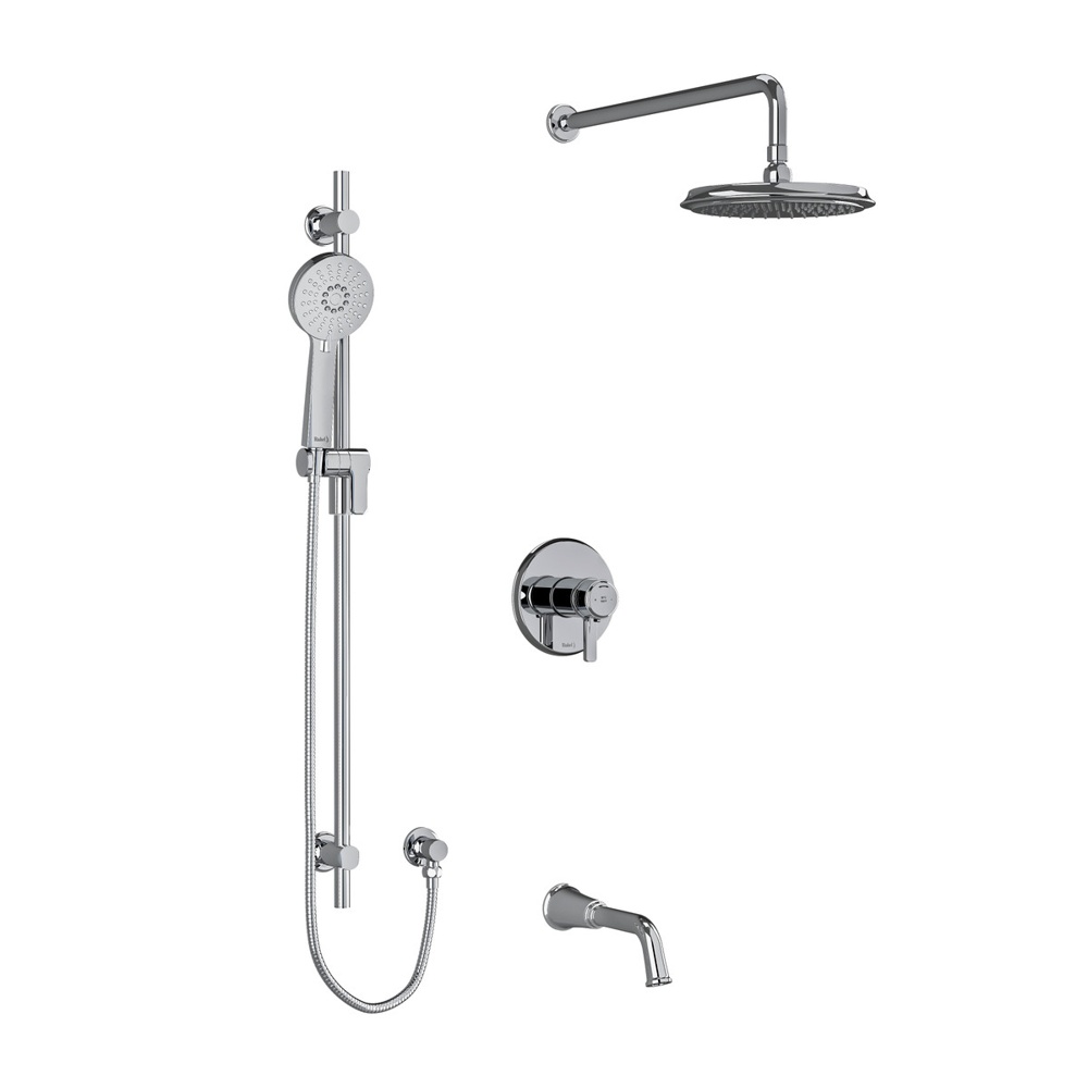 Riobel KIT1345MMRDJC-SPEX Momenti Type T/P (thermostatic/pressure balance) ½" coaxial 3-way system with Handshowerrail, Showerhead and spout PEX - Chrome