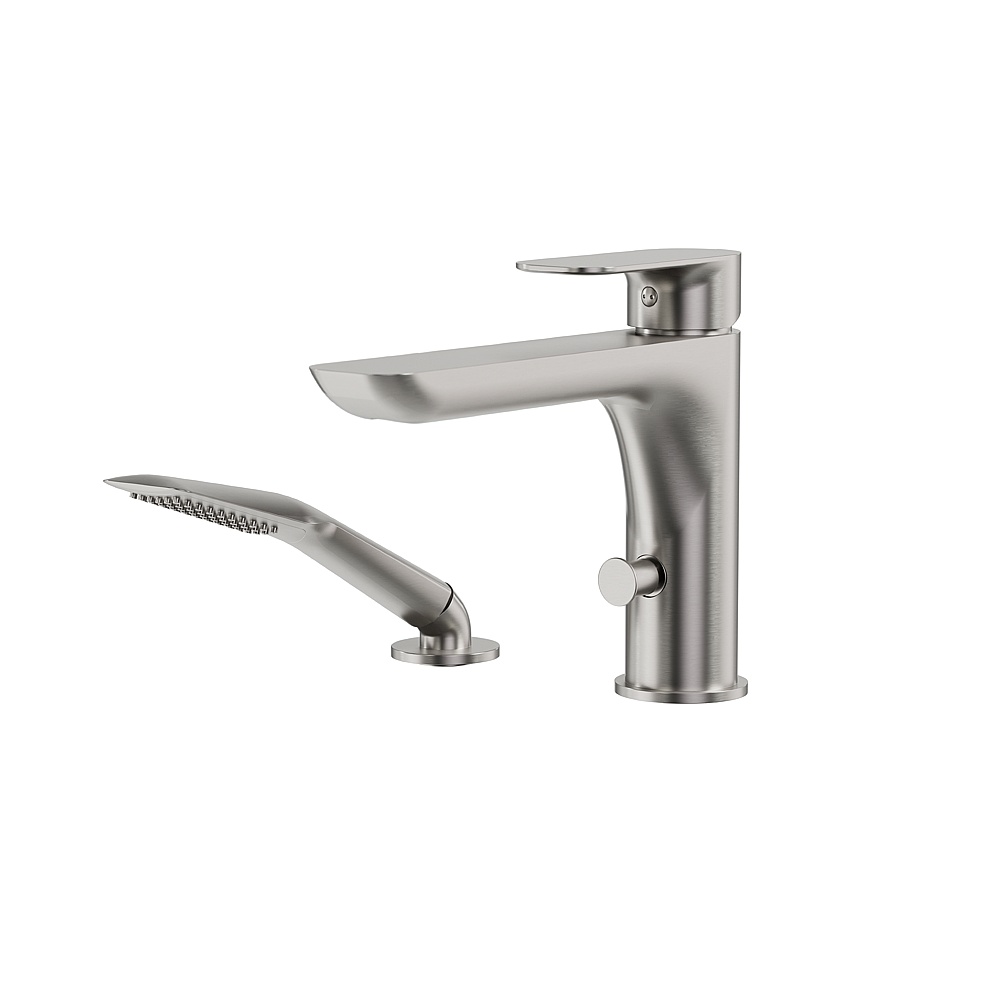 Aquabrass Xpress ABFB56074BNVD 56074 Must Deck Tub Filler with Handshower - Brushed Nickel PVD