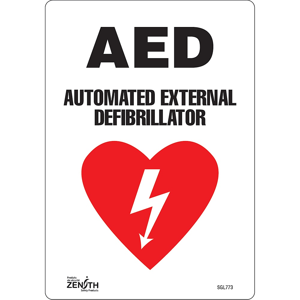 Zenith Safety Products SGL773 10" x 7" Vinyl "AED Automated External Defibrillator" Sign, English with Pictogram