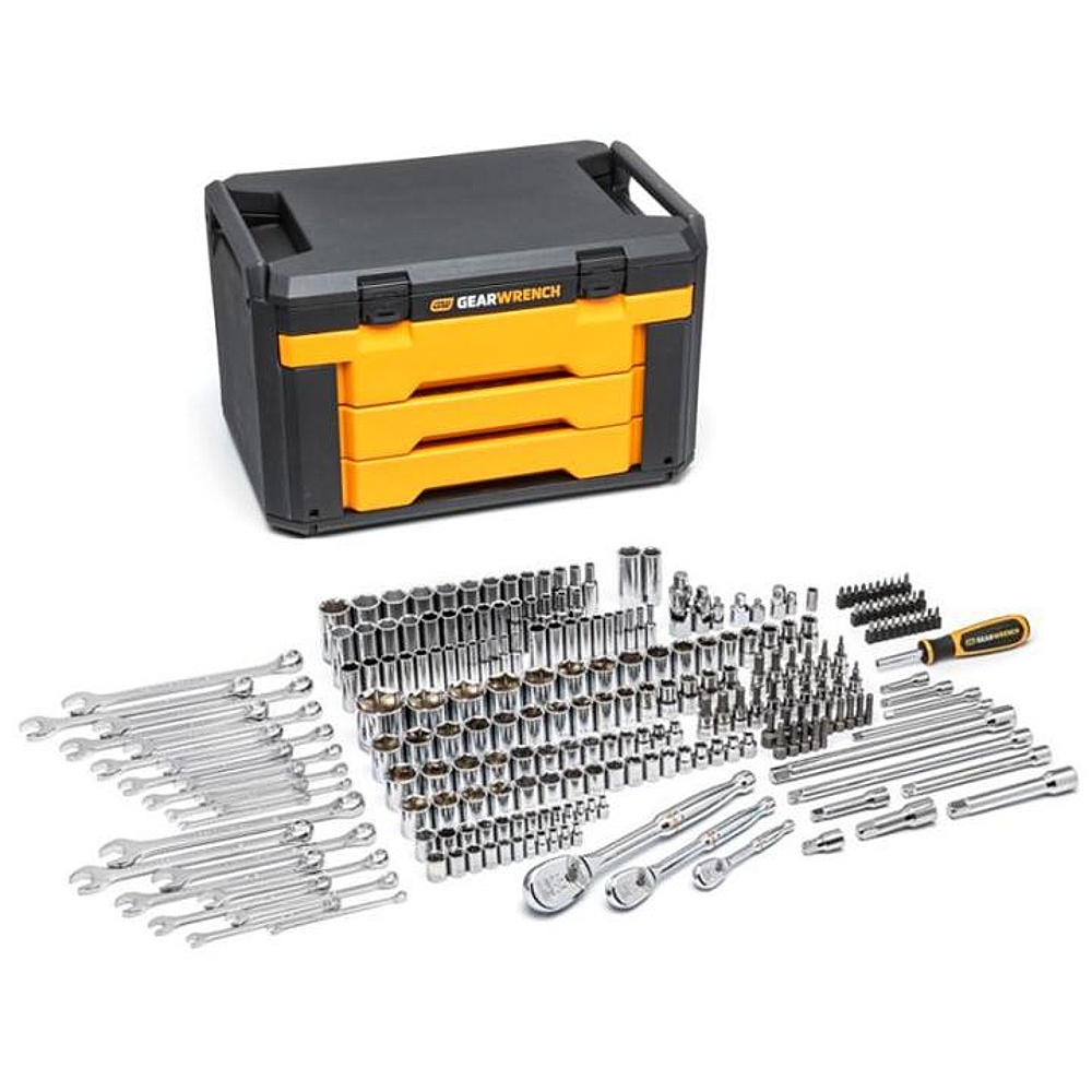 GEARWRENCH 80966 243 Piece 6 Point Mechanics Tool Set in 3 Drawer Storage Box