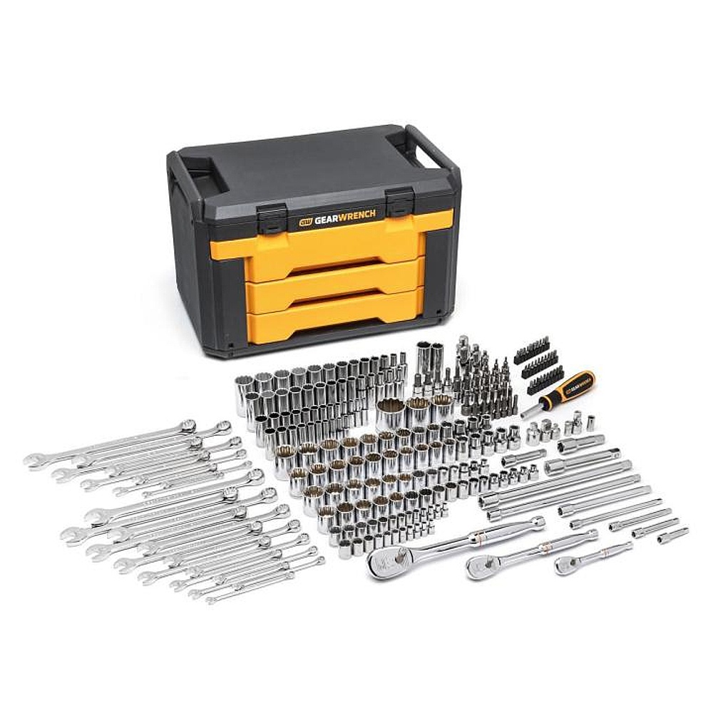 GEARWRENCH 80972 243 Piece 12 Point Mechanics Tool Set in 3 Drawer Storage Box