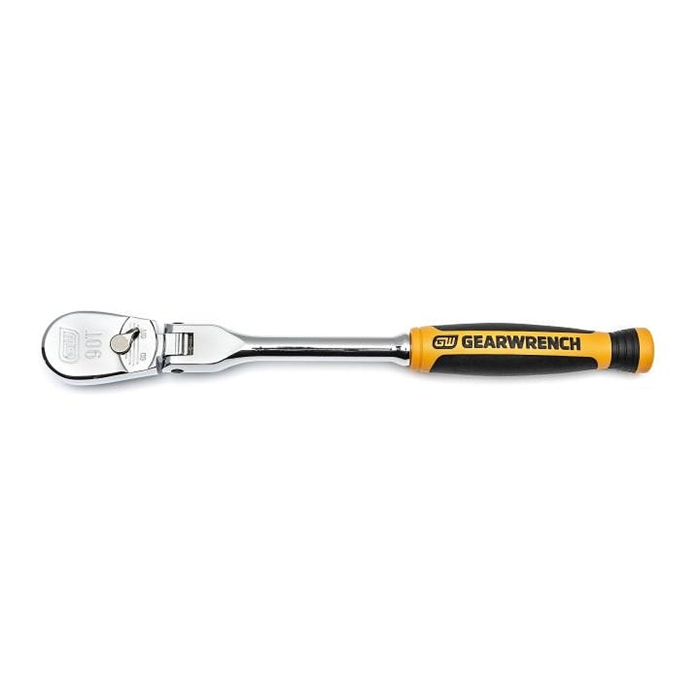 GEARWRENCH 81009T 1/4" Drive 90-Tooth Dual Material Flex Head Teardrop Ratchet 8"
