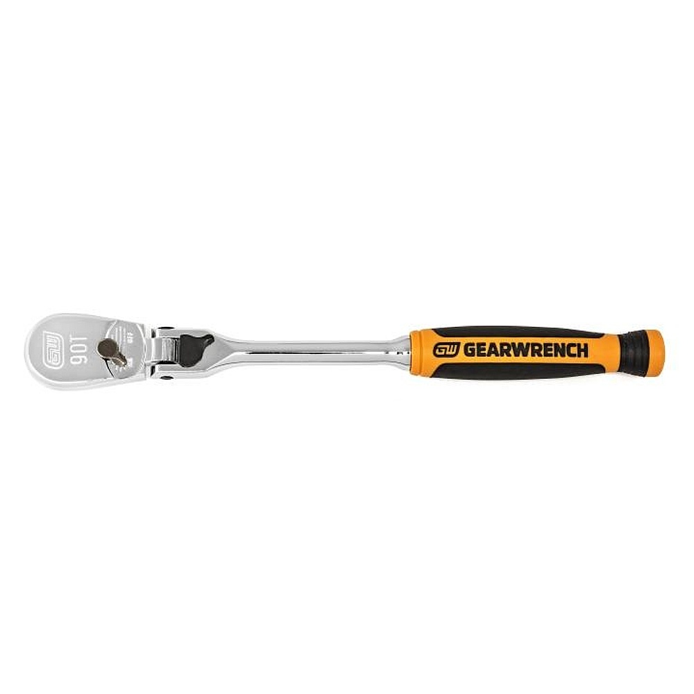 GEARWRENCH 81016T 1/4" Drive 90-Tooth Dual Material Locking Flex Head Teardrop Ratchet 8"