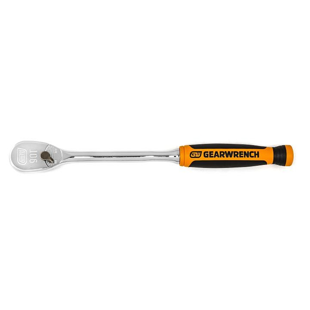 GEARWRENCH 81029T 1/4" Drive 90-Tooth Long Handle Dual Material Teardrop Ratchet 8"