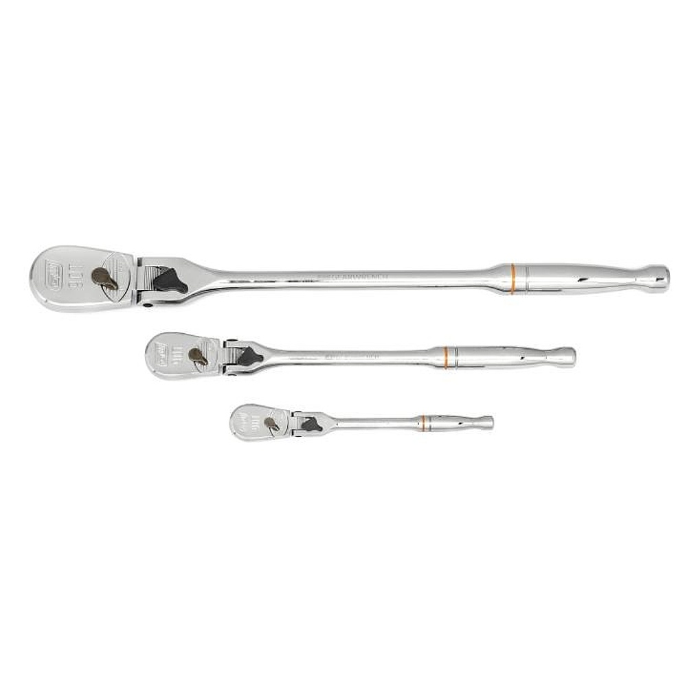 GEARWRENCH 81276T 3 Piece 1/4", 3/8" & 1/2" Drive 90-Tooth Locking Flex Head Teardrop Ratchet Set