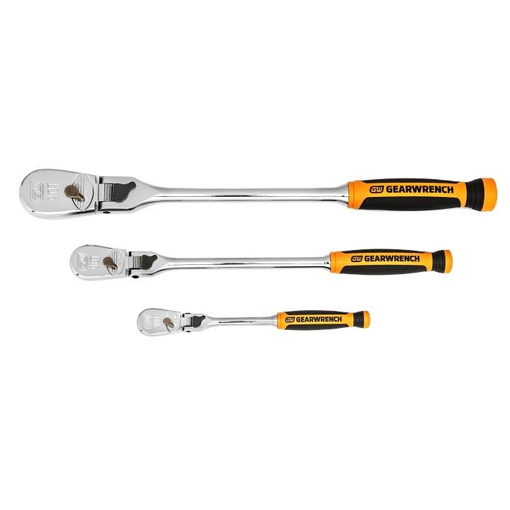 GEARWRENCH 81298T 3 Piece 1/4", 3/8" & 1/2" Drive 90-Tooth Dual Material Locking Flex Head Ratchet Set