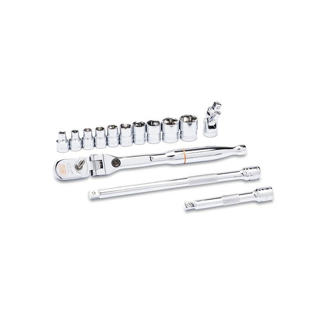 GEARWRENCH 81391 14 Piece 1/4" Drive 120XP Locking Flex Head Ratchet and 6 Point SAE Stubby Socket Mechanics Tool Set