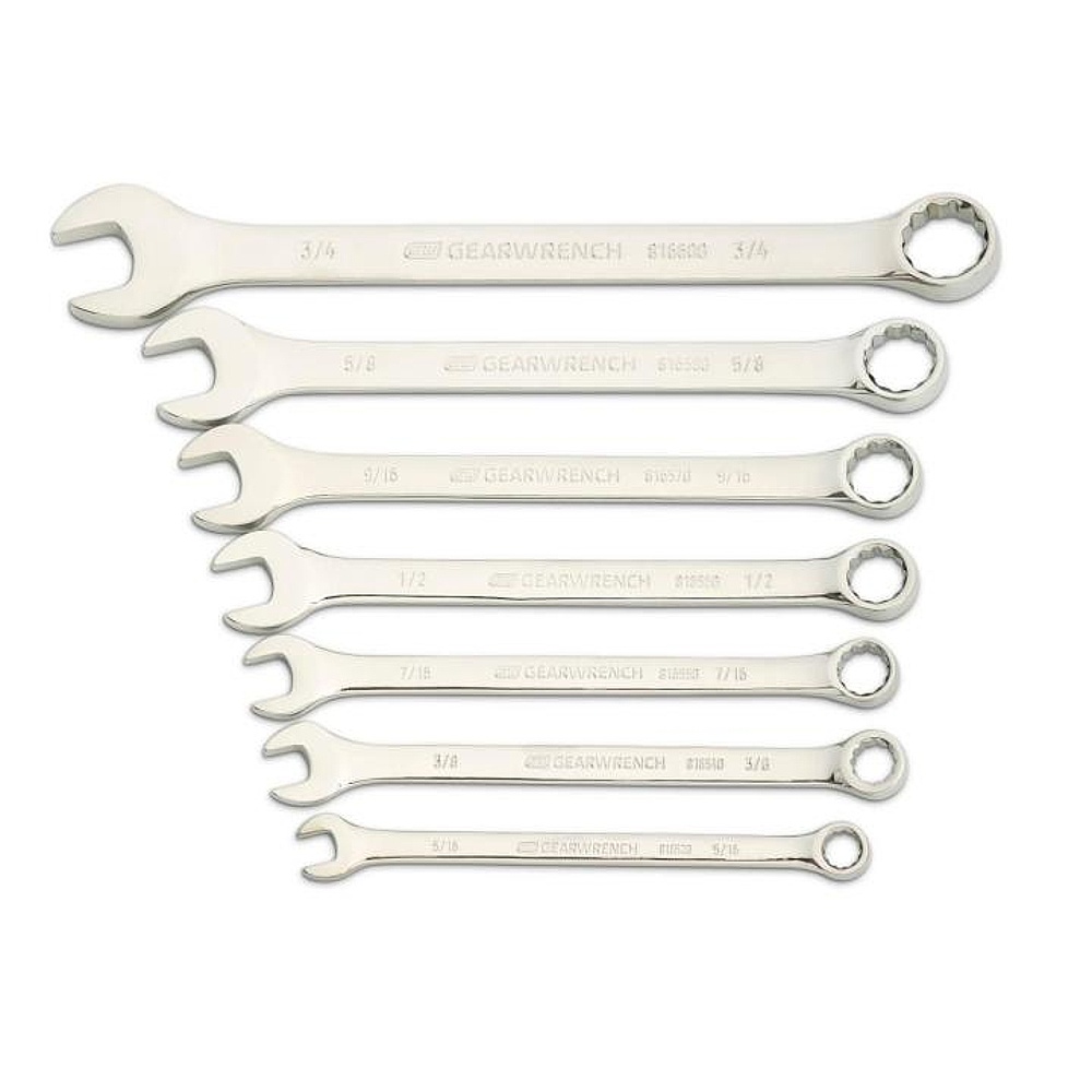 GEARWRENCH 81933 7 Piece 12 Point Long Pattern Combination SAE Wrench Set with Tool Roll