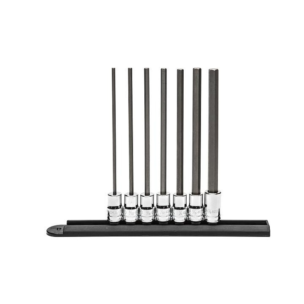GEARWRENCH 82537 7 Piece 3/8" Drive Long Length Hex Bit SAE Socket Set